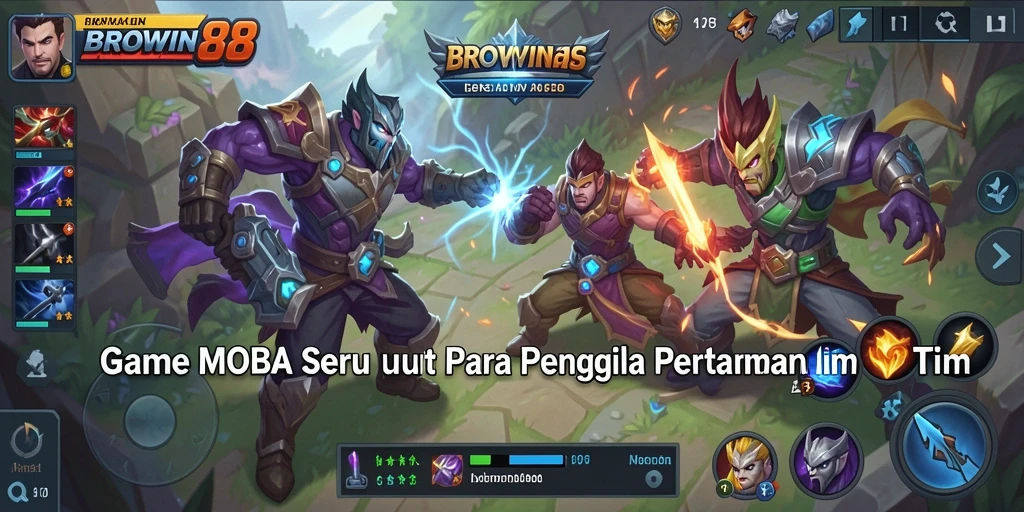 Screenshot gameplay <strong>BROWIN88</strong> dengan aksi pertarungan seru di arena MOBA.