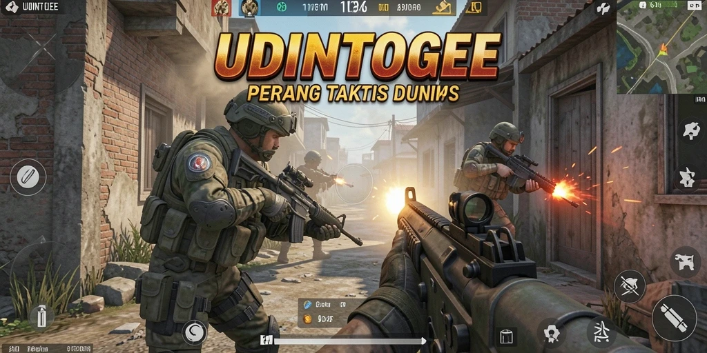 Tampilan gameplay UDINTOGEL yang menegangkan dalam mode FPS.